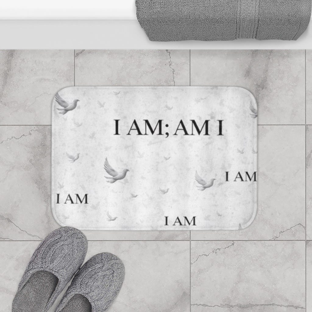 I AM White Dove Bath Mat — Inspirational Positive Affirmation Bathroom Rug