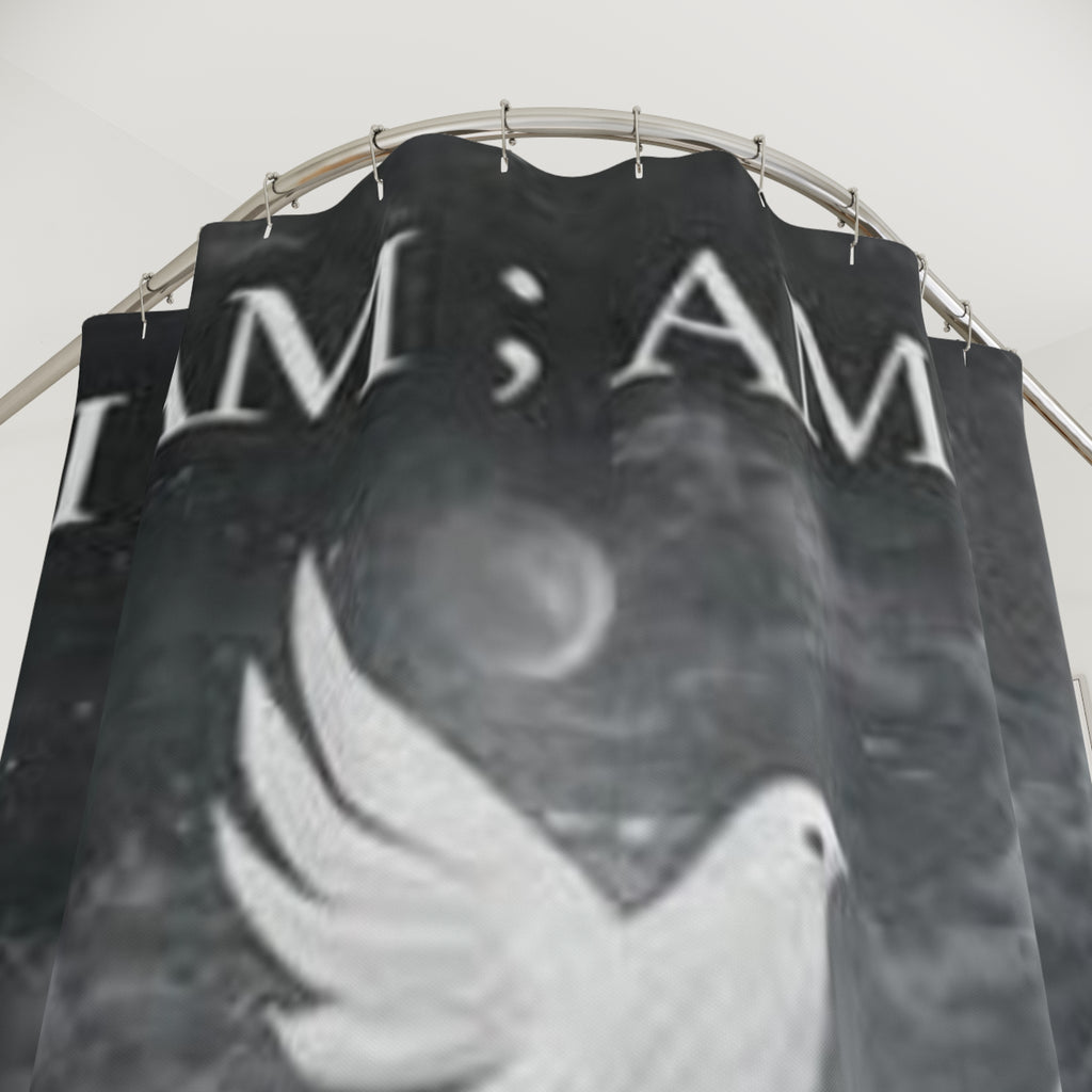 I AM; AM I Dove Shower Curtain — Monochrome Spiritual Bathroom Decor