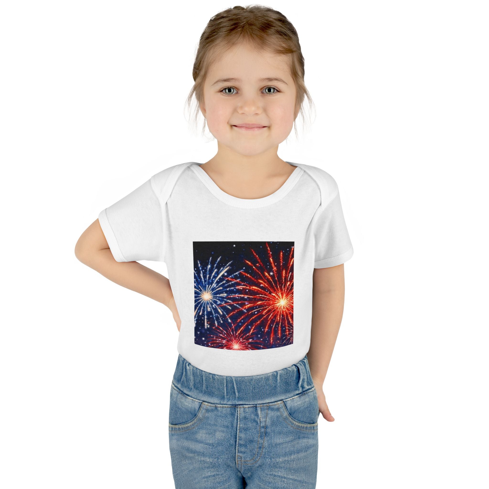 I Am ; Am I collection holiday edition infant Bodysuit with Fireworks Print — 4th of July Baby Onesie