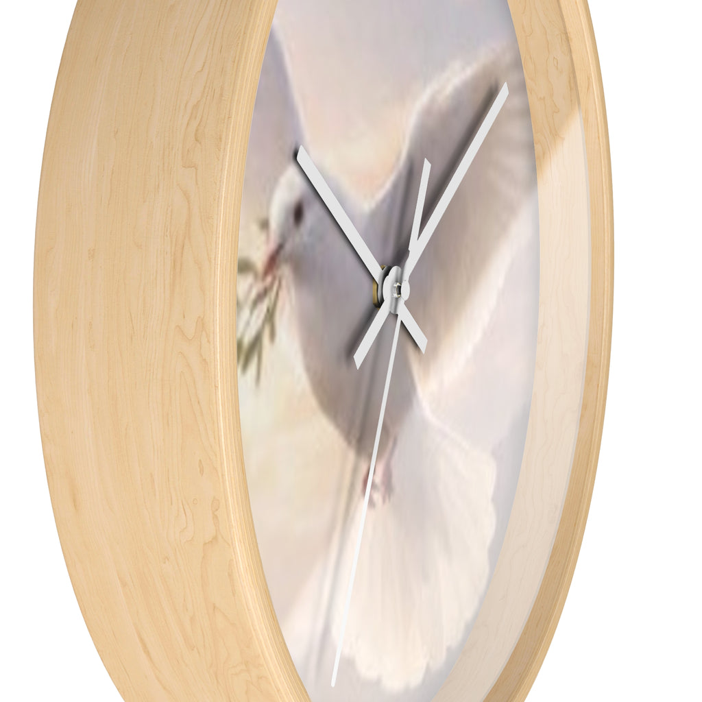 Dove Wall Clock — Peaceful White Dove with Olive Branch Decorative Clock