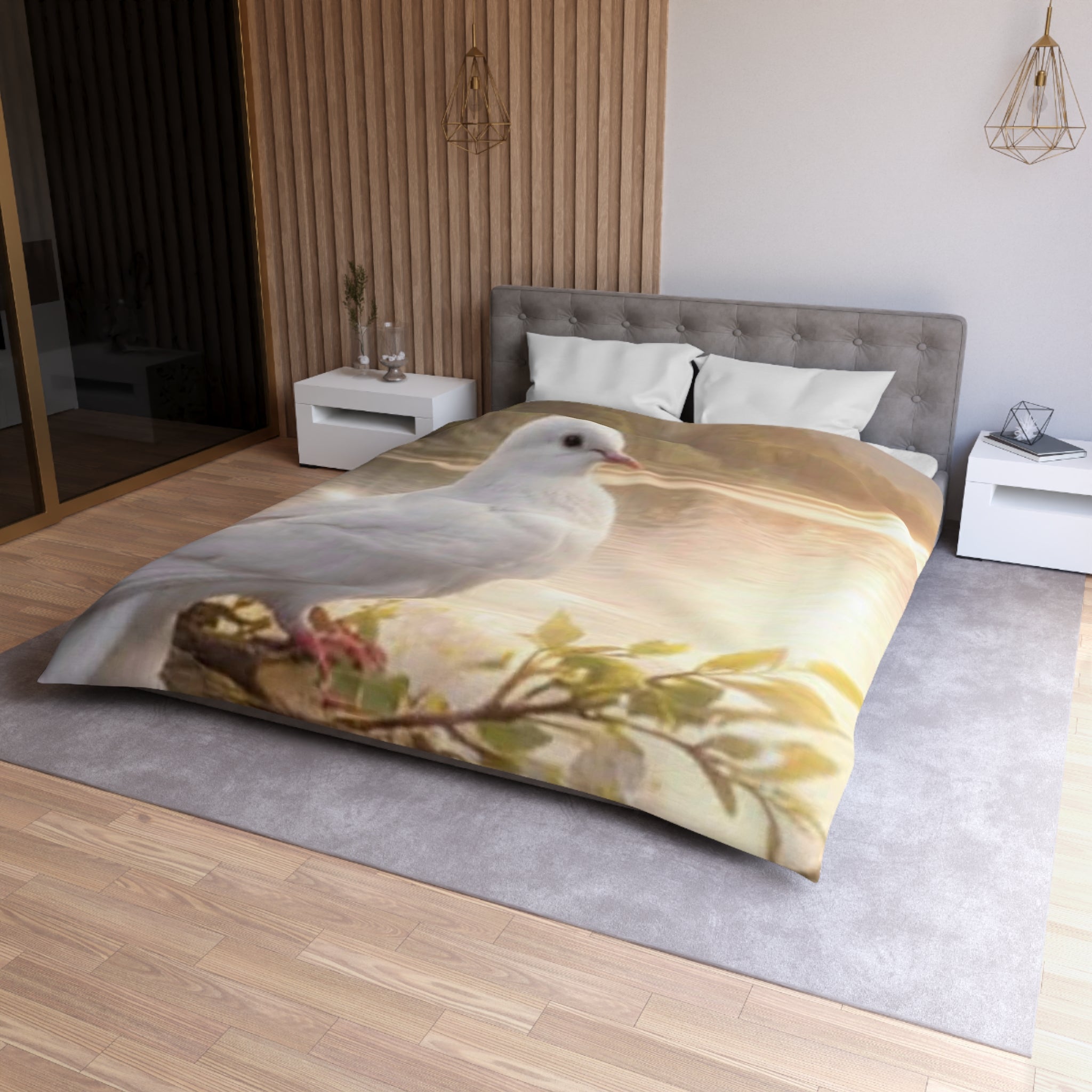 Dove Lakeside Microfiber Duvet Cover — Serene Nature Bird Bedding
