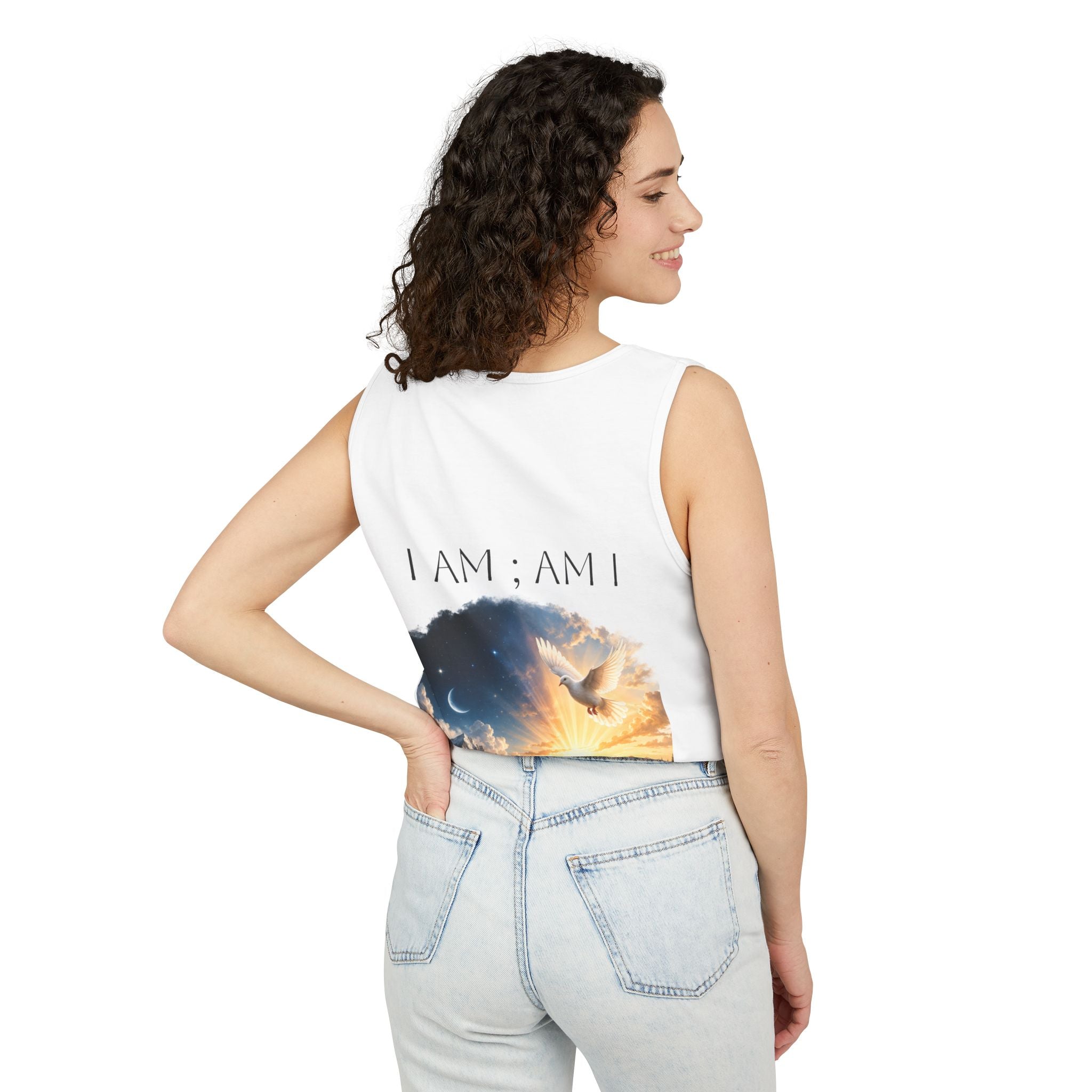 Heavenly Dove Tank Top — "I AM; AM I" Spiritual Sunrise Print