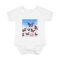 I Am; Am I collection holiday edition Baby Bodysuit — Red & Blue Butterfly Garden Infant Onesie