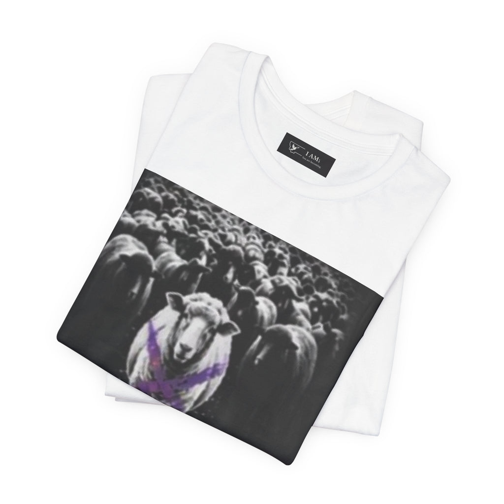 T-Shirt — 'I Am; Am I Not A Follower Sheep' Graphic Tee (Sheep Crowd, Moody Gothic Vibe)