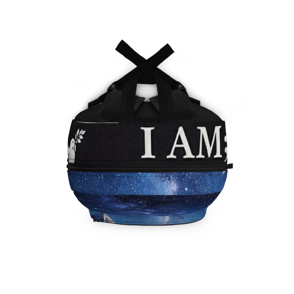 Backpack — 'I AM; AM I' Starry Night Reflective Quote Backpack
