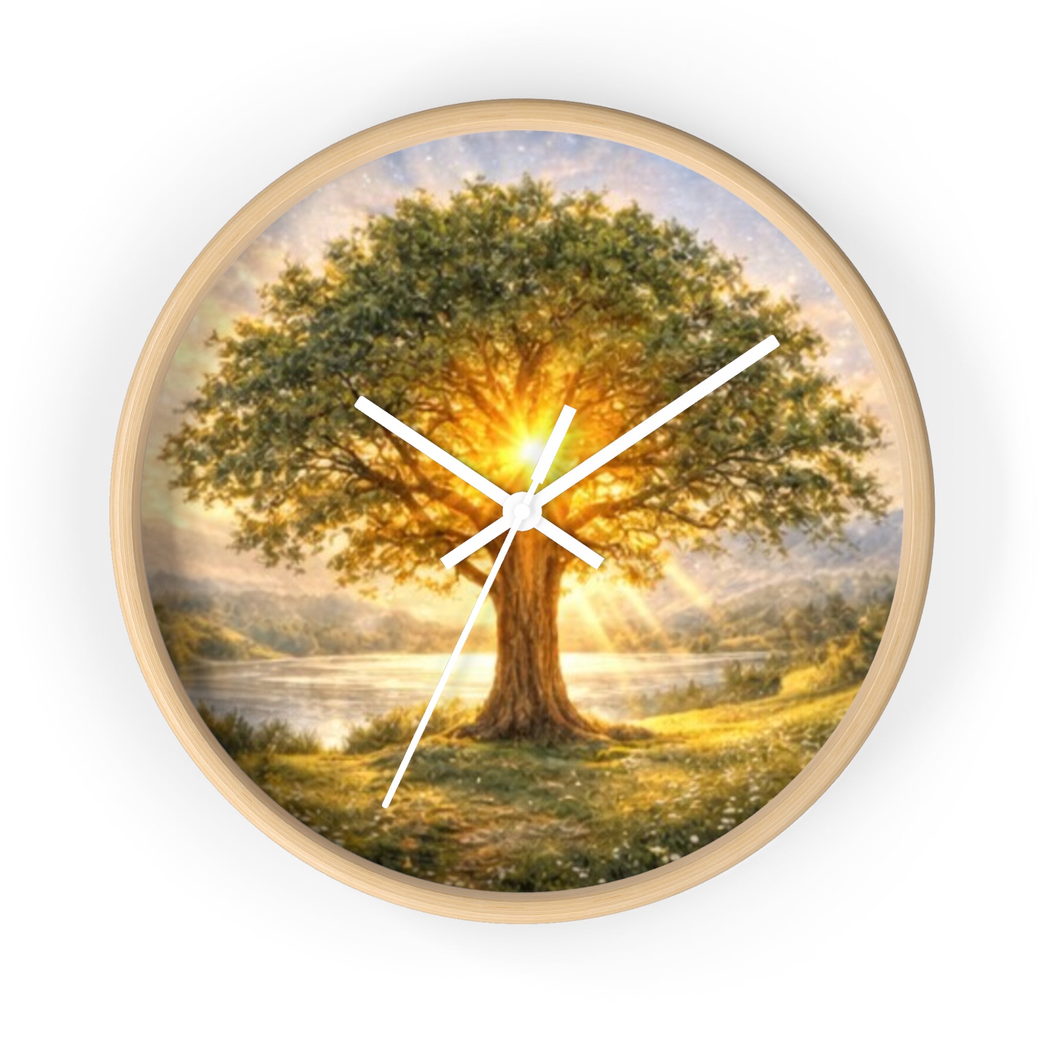 Sunlit Tree Wall Clock — Serene Nature Wall Clock for Living Room, Meditation & Spiritual Gift