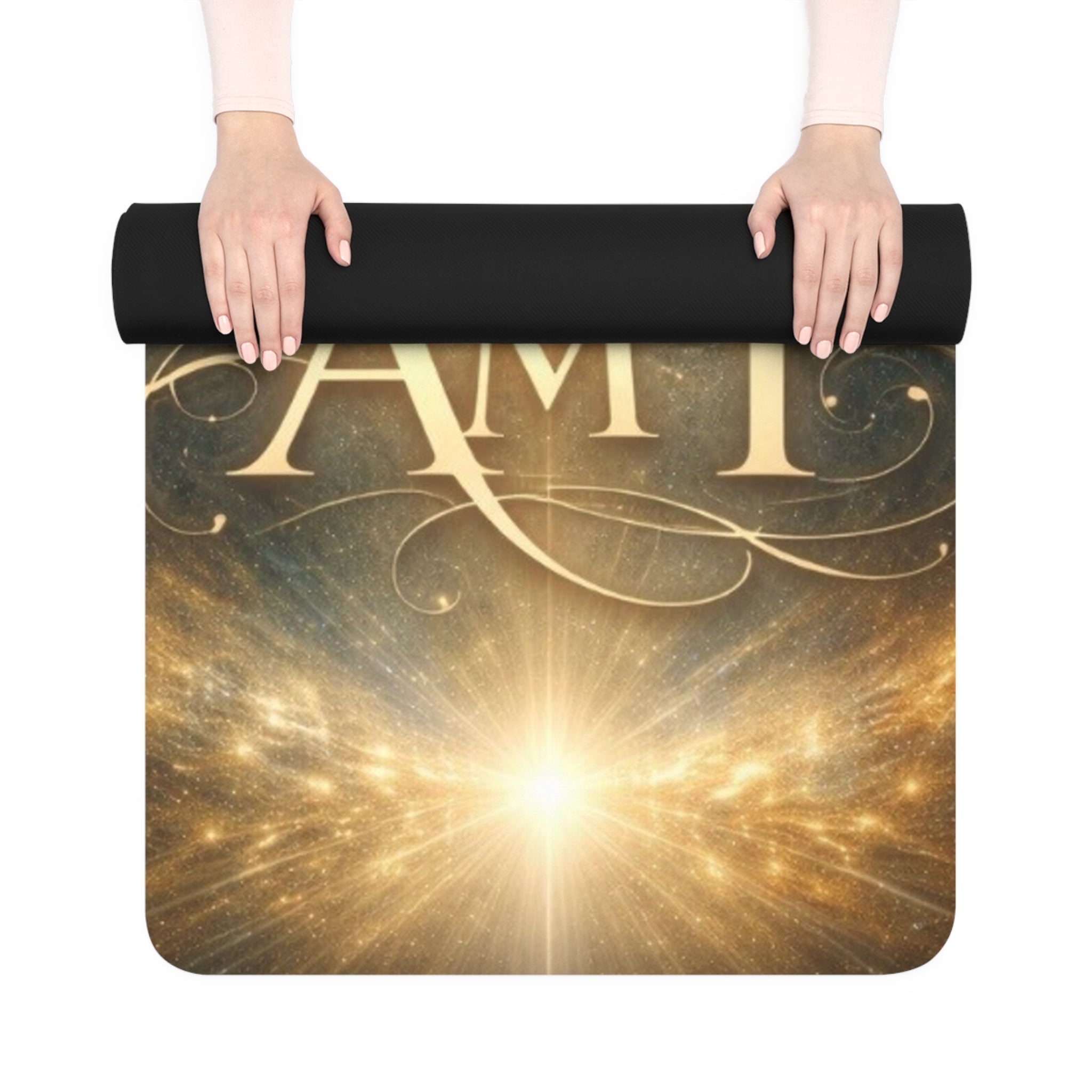 I AM Yoga Mat — Inspirational Rubber Yoga Mat with Golden Cosmic Design