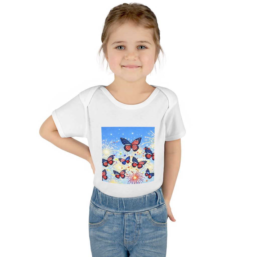 I Am; Am I collection holiday edition Baby Bodysuit — Red & Blue Butterfly Garden Infant Onesie