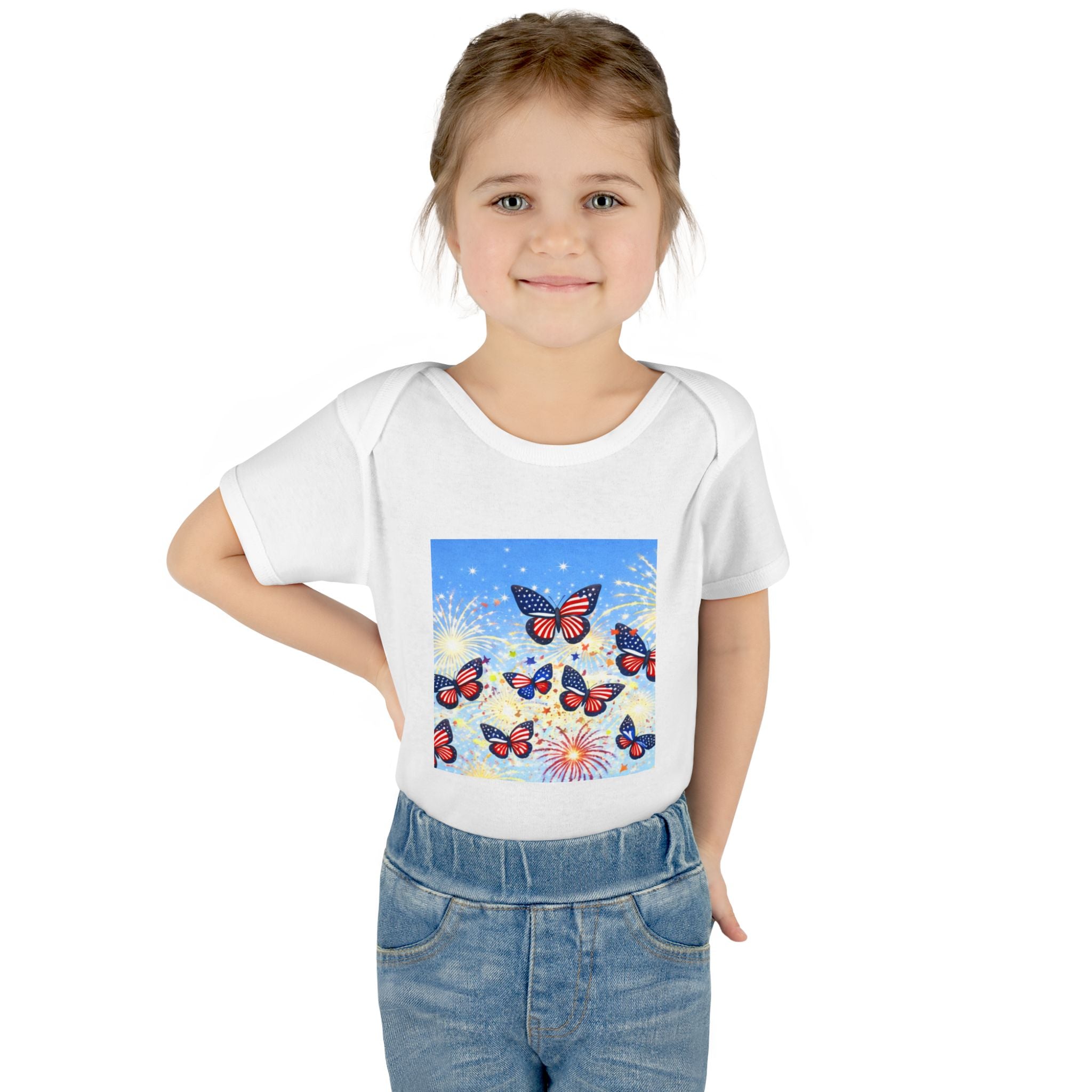 I Am; Am I collection holiday edition Baby Bodysuit — Red & Blue Butterfly Garden Infant Onesie