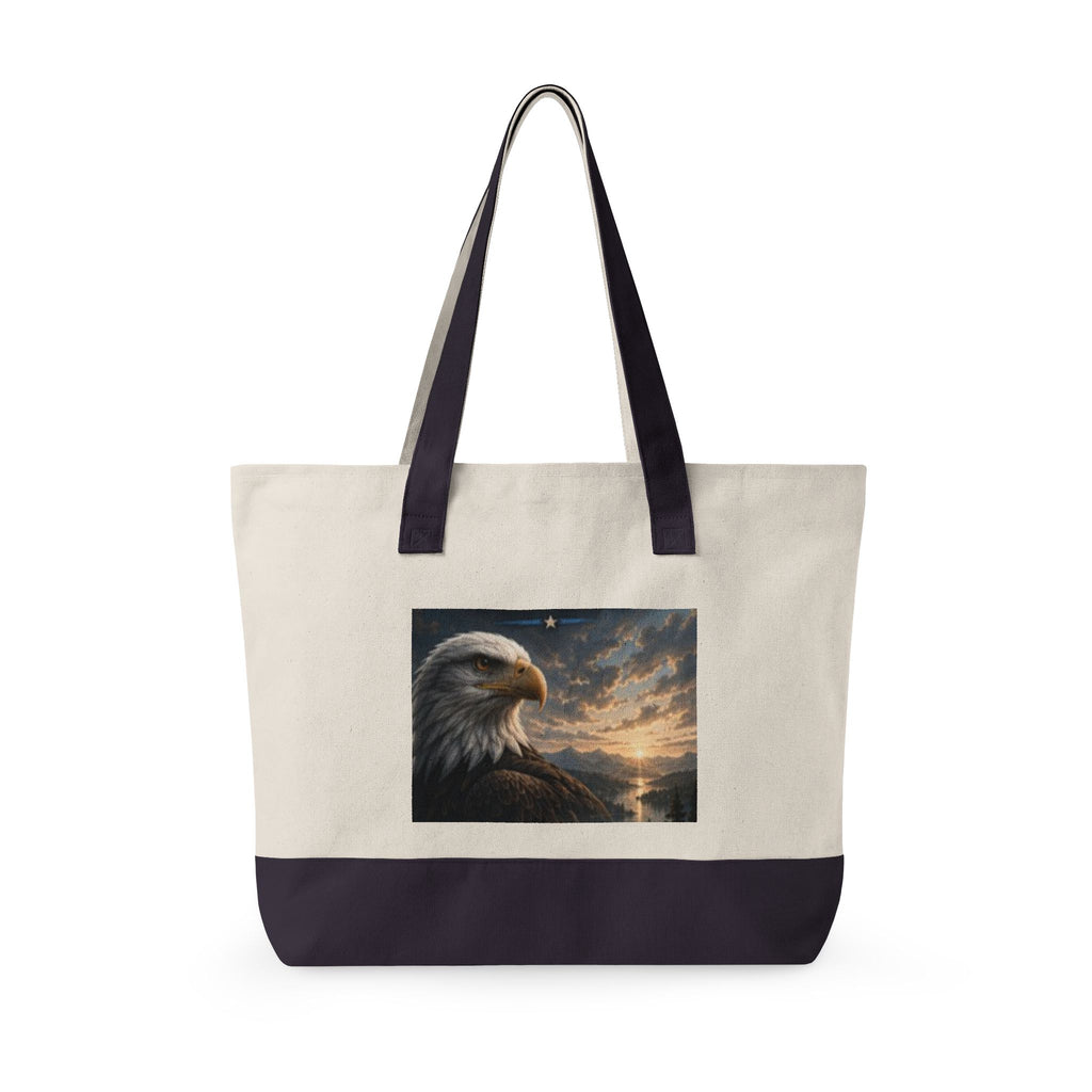 Eagle Sunrise Canvas Tote Bag — Zippered Beach & Market Tote with Bald Eagle Art