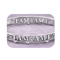 ‘I Am ; Am I" Silver Bracelet Design Bath Mat – Inspirational Purple Bathroom Rug