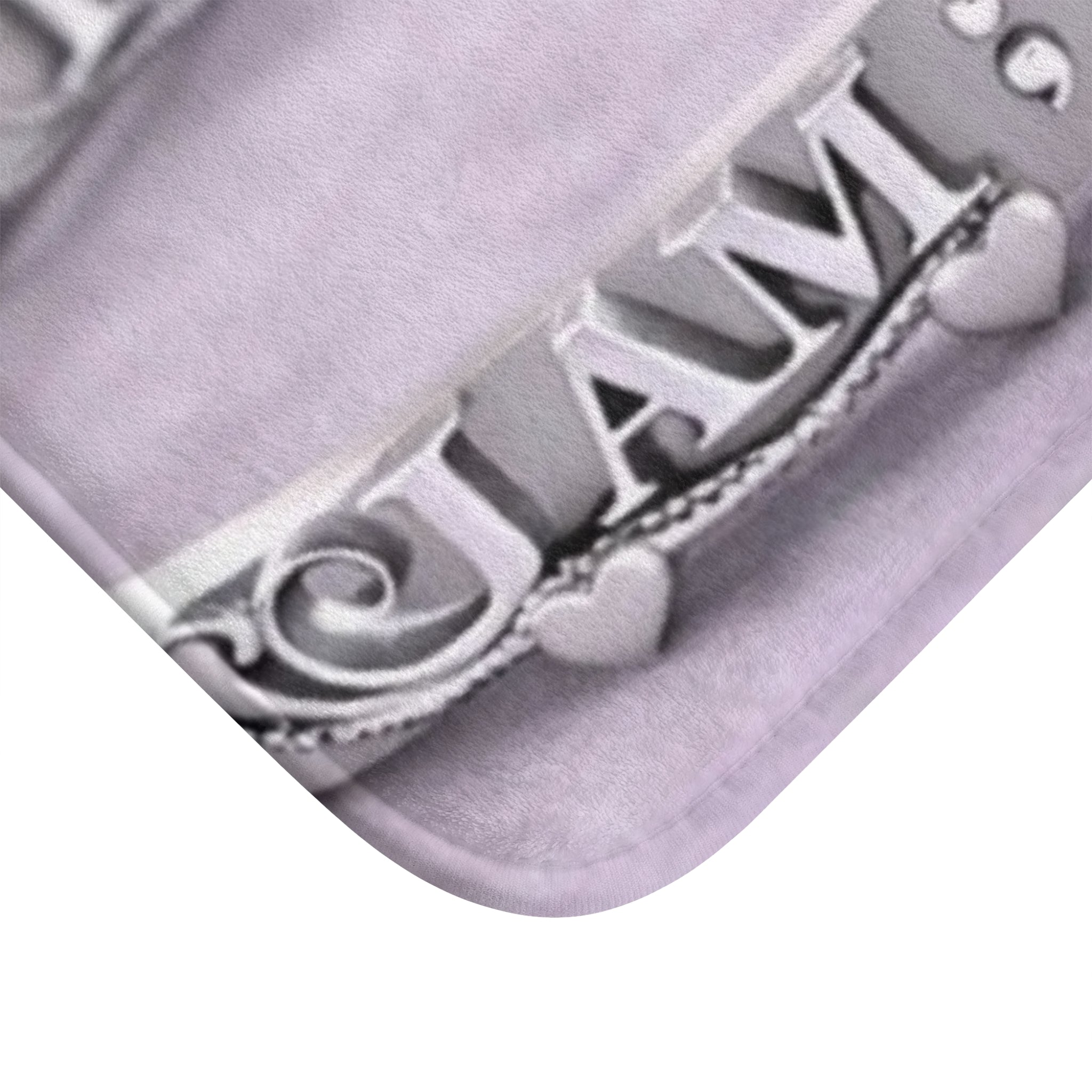 ‘I Am ; Am I" Silver Bracelet Design Bath Mat – Inspirational Purple Bathroom Rug