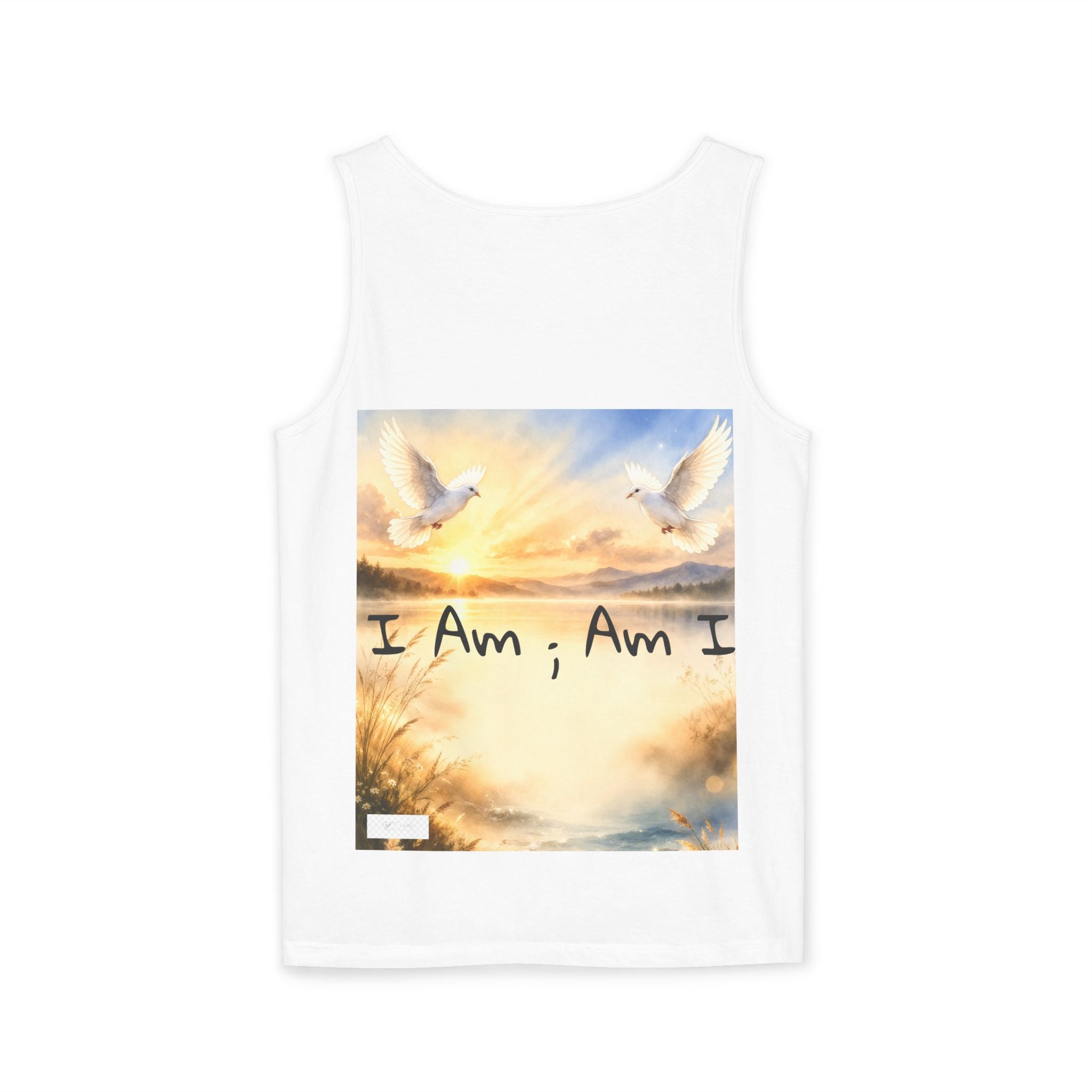 I Am ; Am I collection Sunrise Doves Tank Top — Peaceful Lake Scene Spiritual Graphic Tank