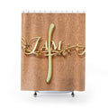 Gold Monogram 'I AM' Shower Curtain — Elegant Inspirational Bathroom Decor