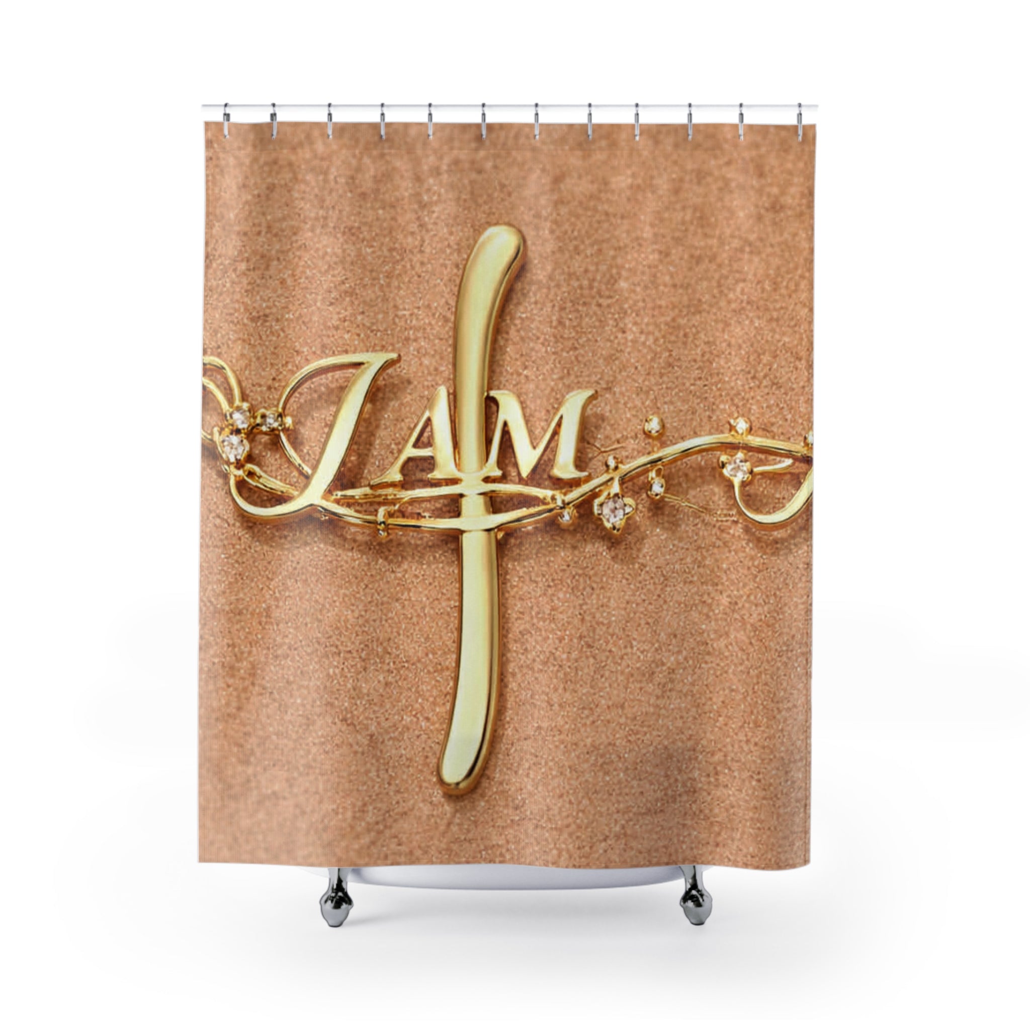 Gold Monogram 'I AM' Shower Curtain — Elegant Inspirational Bathroom Decor