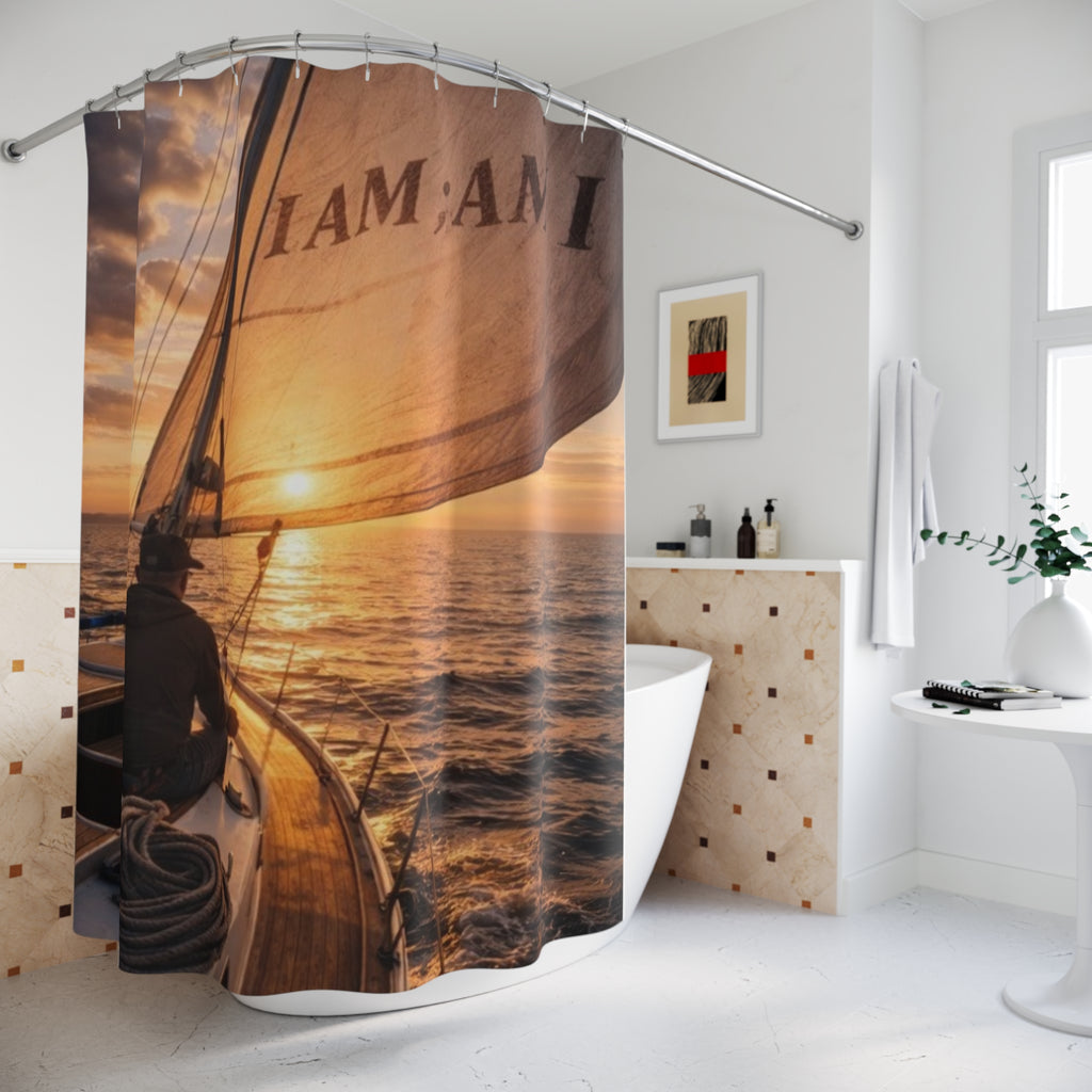 Sailboat Sunset Shower Curtain – Nautical Ocean Bathroom Decor