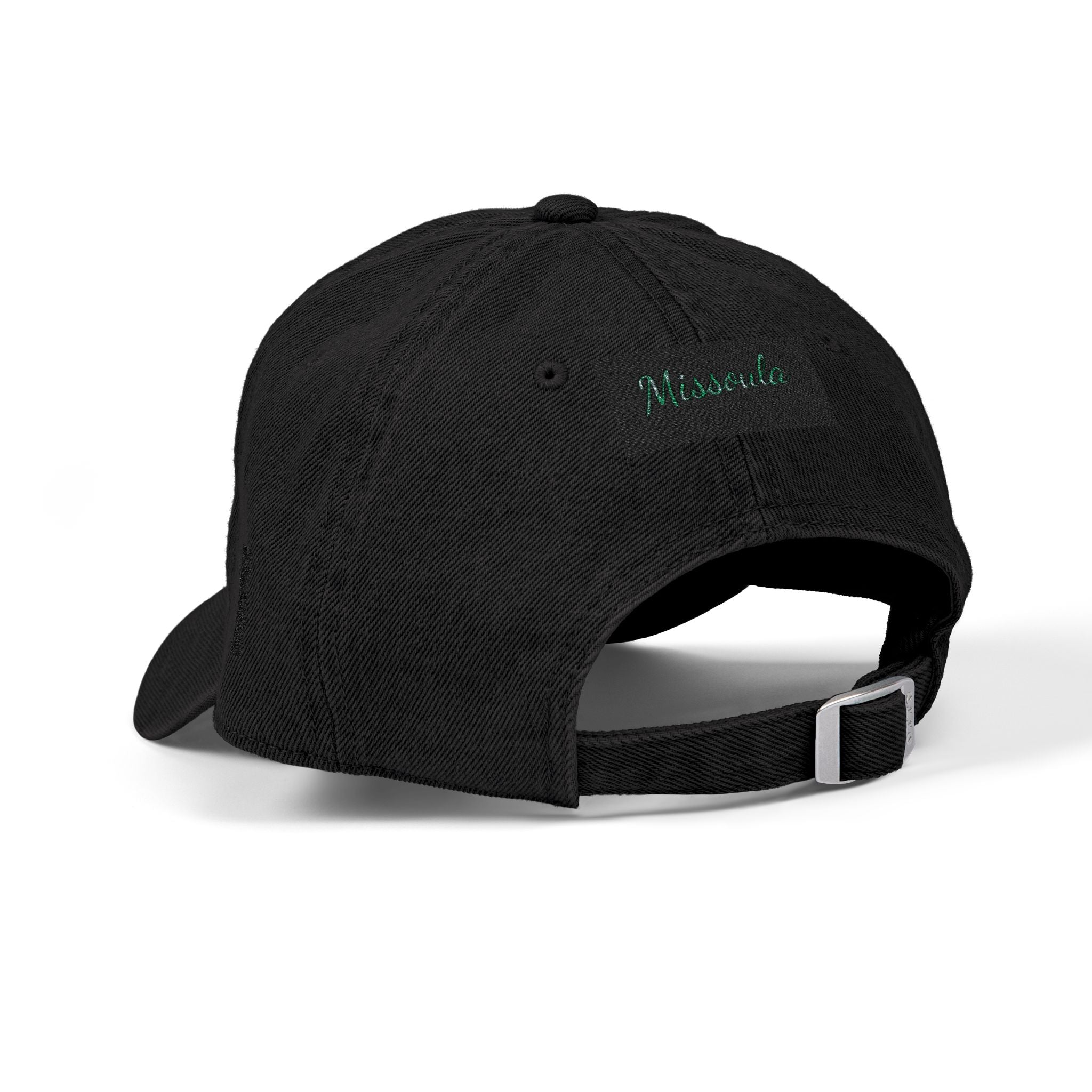 Missoula Outside Montana local humor Embroidered Denim Hat — Vintage Script Baseball Cap