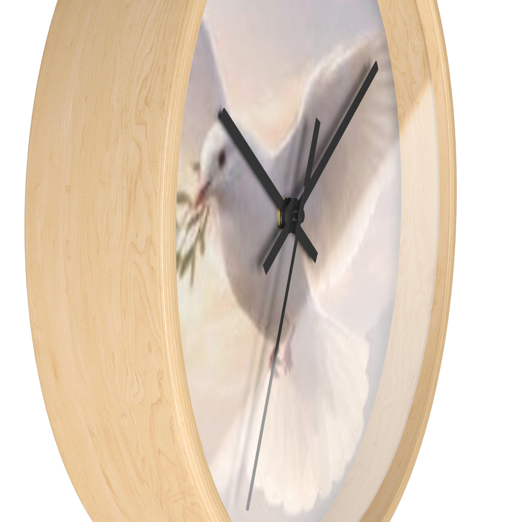 Dove Wall Clock — Peaceful White Dove with Olive Branch Decorative Clock
