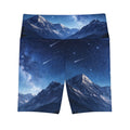 Mountain Night Sky Women's Workout Shorts - Starry Meteor Galaxy Activewear