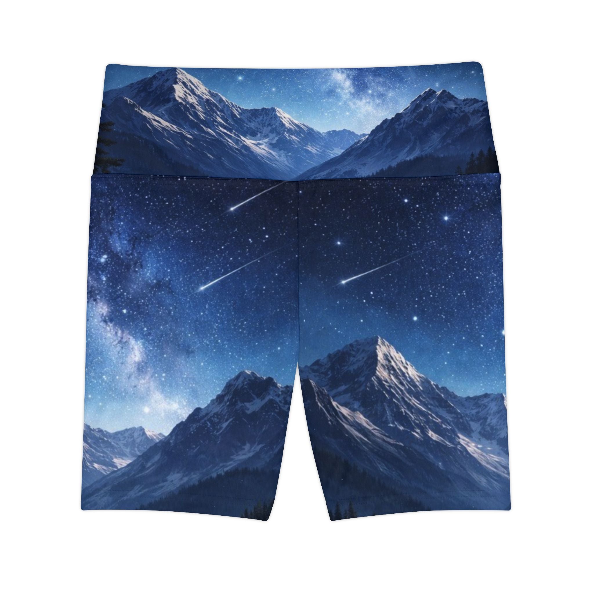 Mountain Night Sky Women's Workout Shorts - Starry Meteor Galaxy Activewear