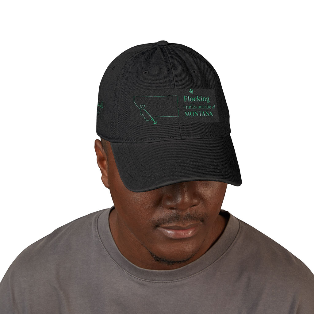 Missoula Outside Montana local humor Embroidered Denim Hat — Vintage Script Baseball Cap