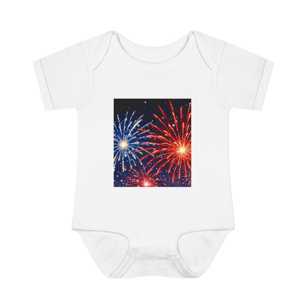 I Am ; Am I collection holiday edition infant Bodysuit with Fireworks Print — 4th of July Baby Onesie