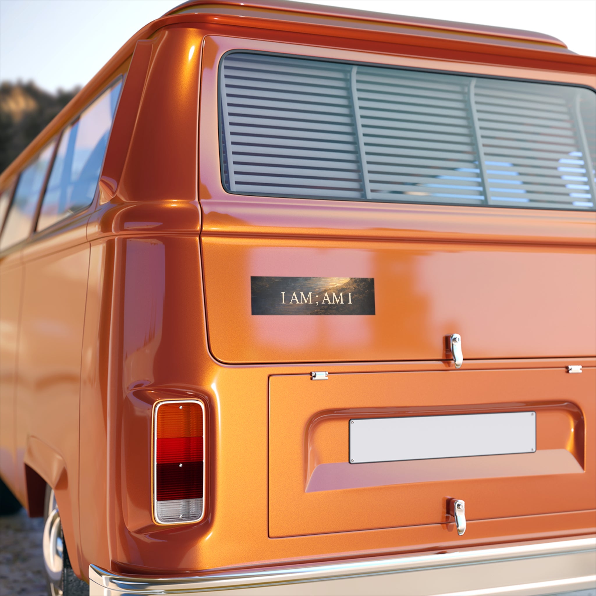 "I AM, AM I" Bumper Sticker — Inspirational Vintage Landscape Decal