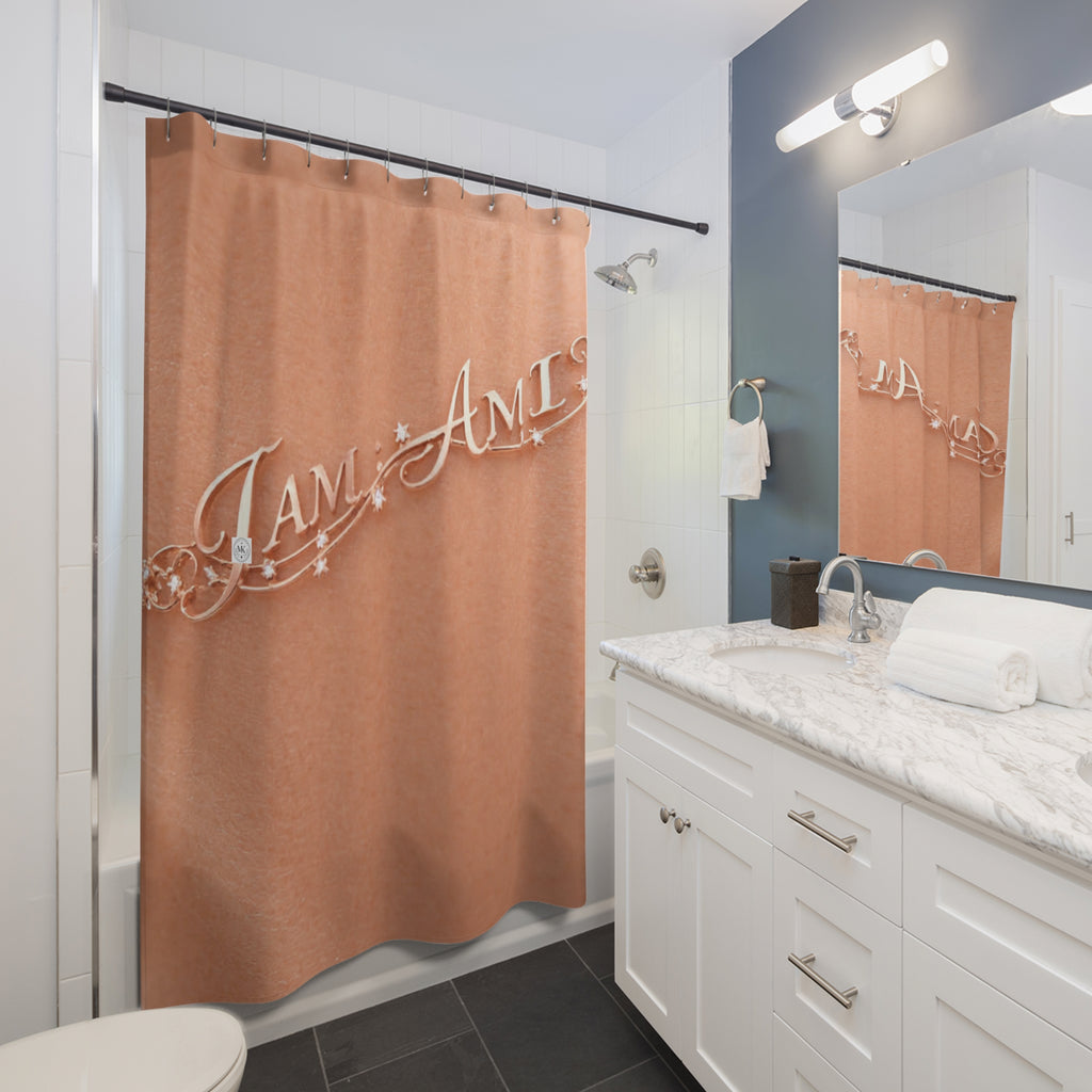 I Am Metallic Script Shower Curtain — Inspirational Rose Gold Bathroom Decor