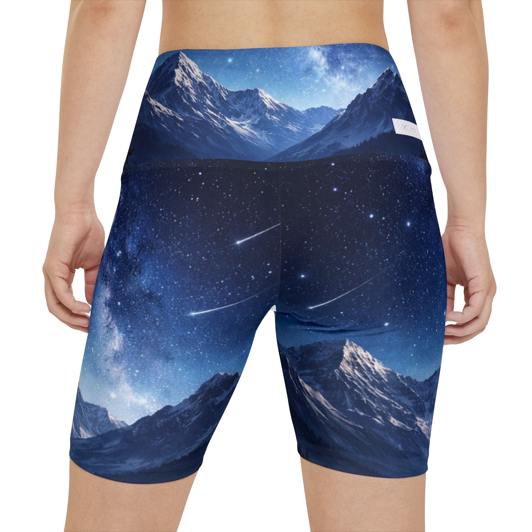 Mountain Night Sky Women's Workout Shorts - Starry Meteor Galaxy Activewear