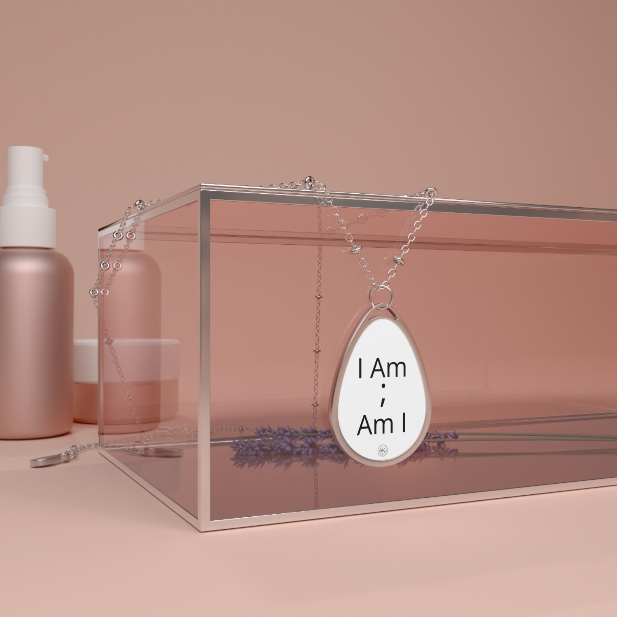 Oval Necklace — Inspirational Semicolon Pendant Necklace (“I Am; Am I”)