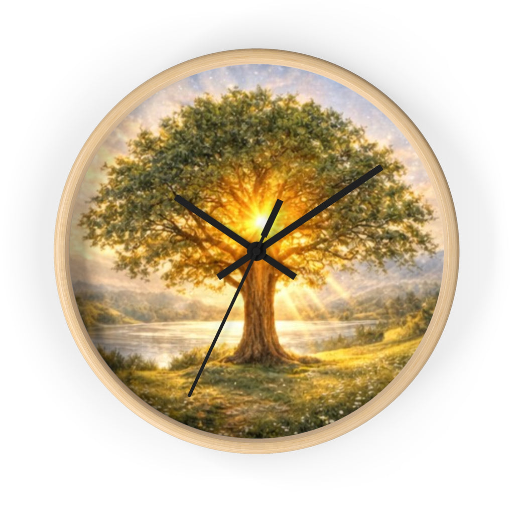Sunlit Tree Wall Clock — Serene Nature Wall Clock for Living Room, Meditation & Spiritual Gift