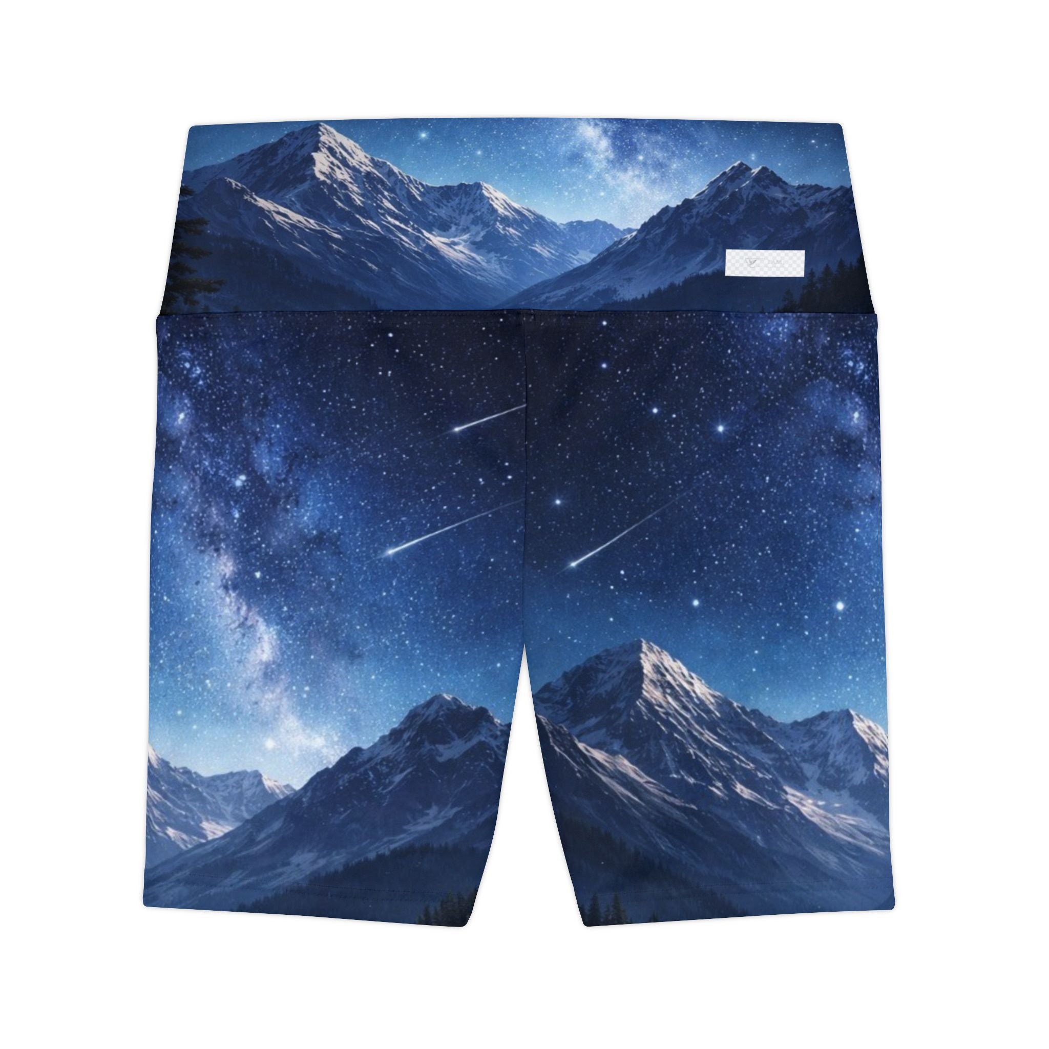Mountain Night Sky Women's Workout Shorts - Starry Meteor Galaxy Activewear