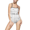 I AM One-Piece Swimsuit — Inspirational White Script Swimwear