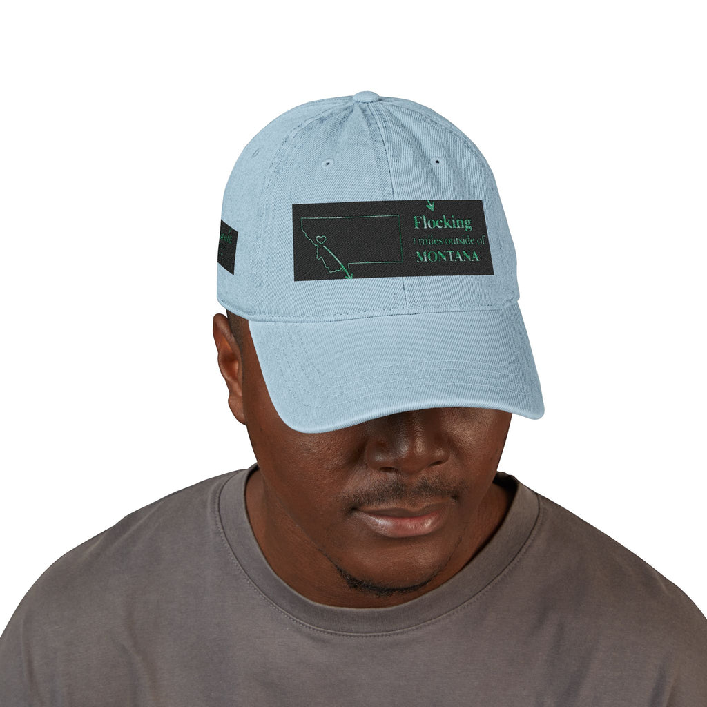 Missoula Outside Montana local humor Embroidered Denim Hat — Vintage Script Baseball Cap