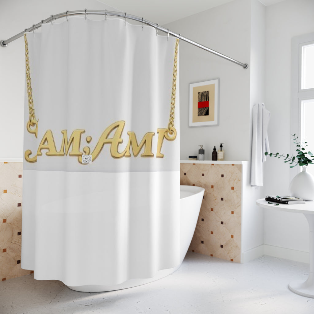 Shower Curtain — "I AM; AM I" Gold Necklace Bathroom Decor