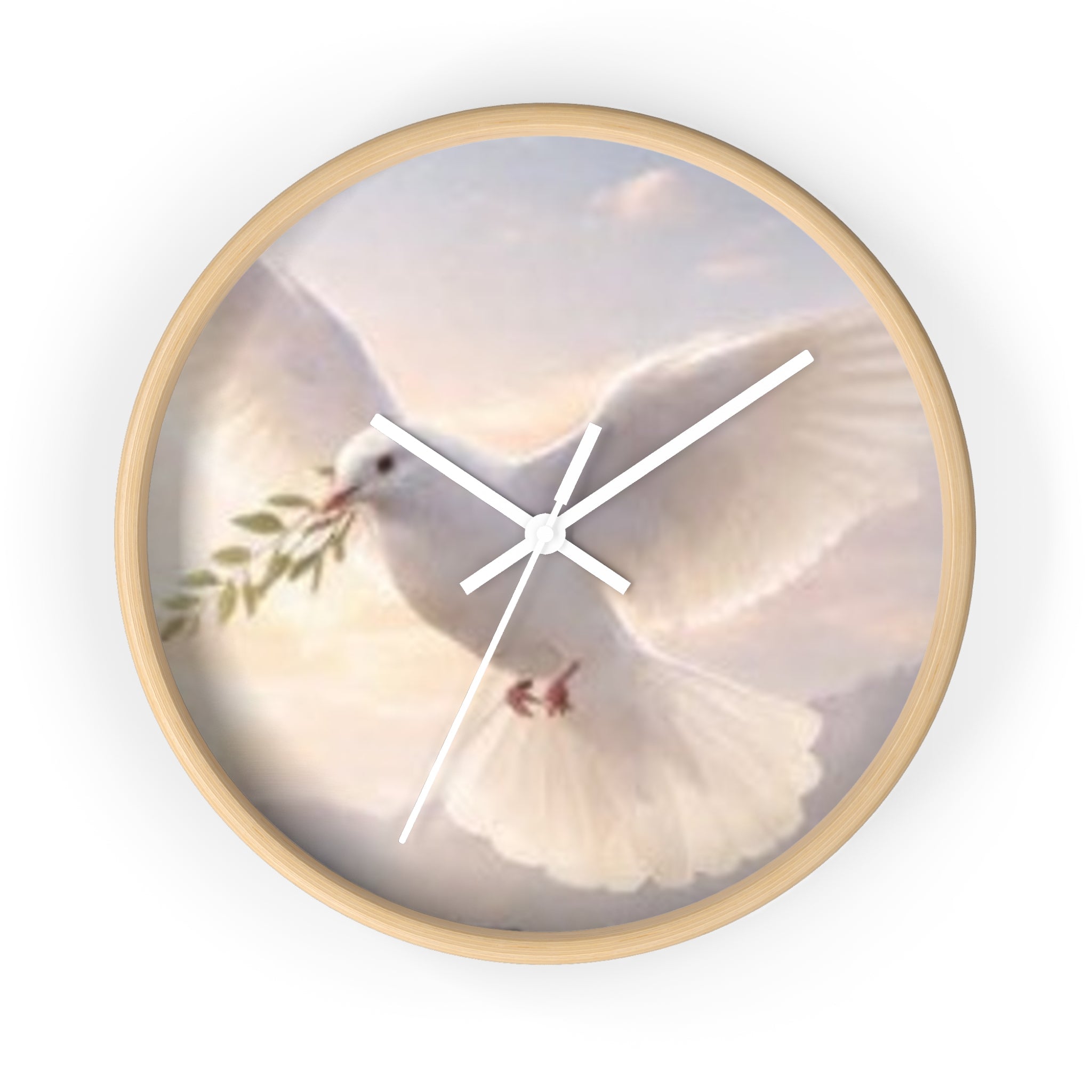 Dove Wall Clock — Peaceful White Dove with Olive Branch Decorative Clock