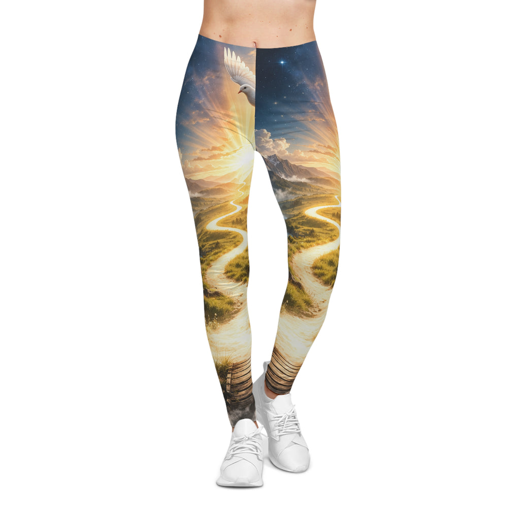 Heavenly Path Leggings — Sunrise Dove Scenic All-Over-Print Yoga Leggings