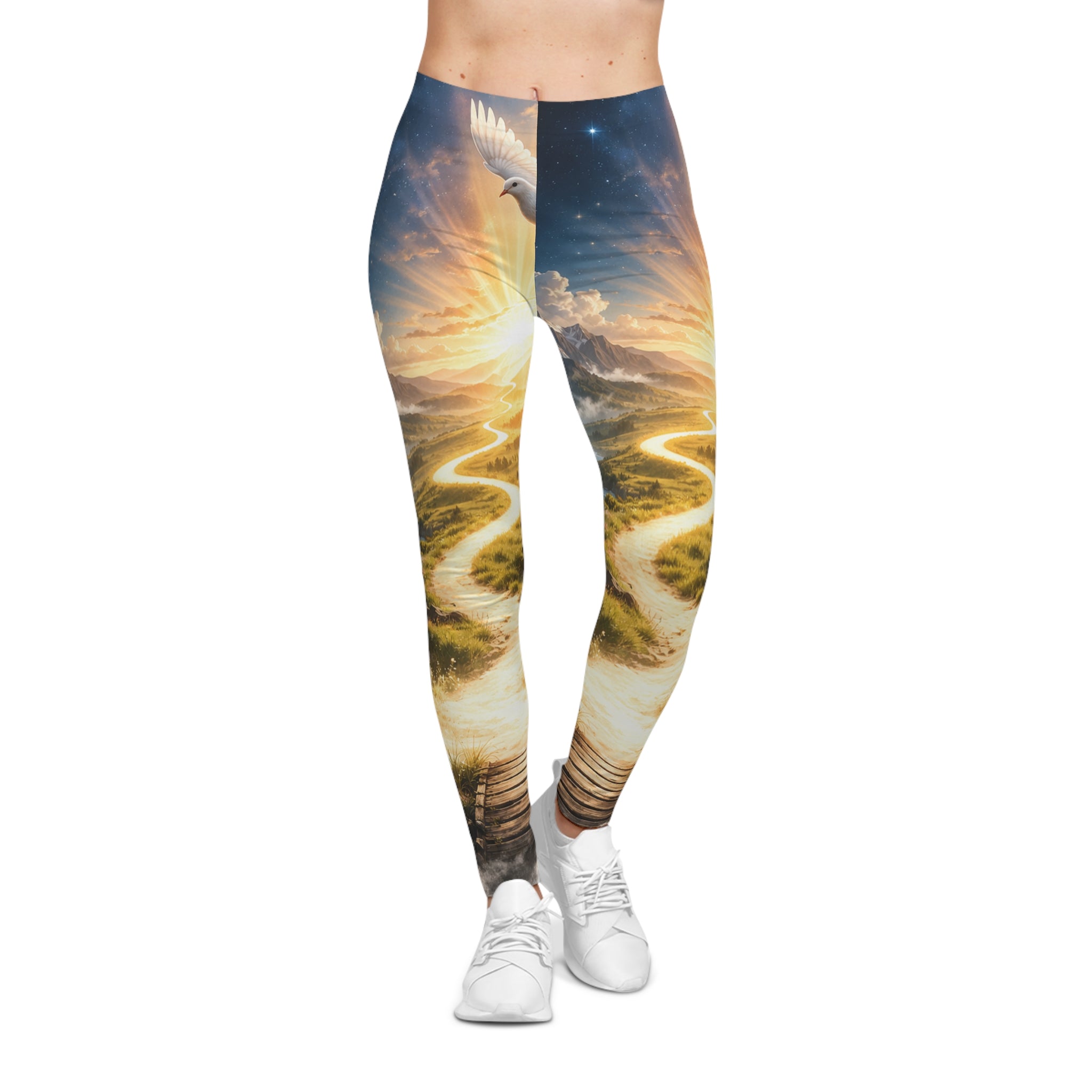 Heavenly Path Leggings — Sunrise Dove Scenic All-Over-Print Yoga Leggings