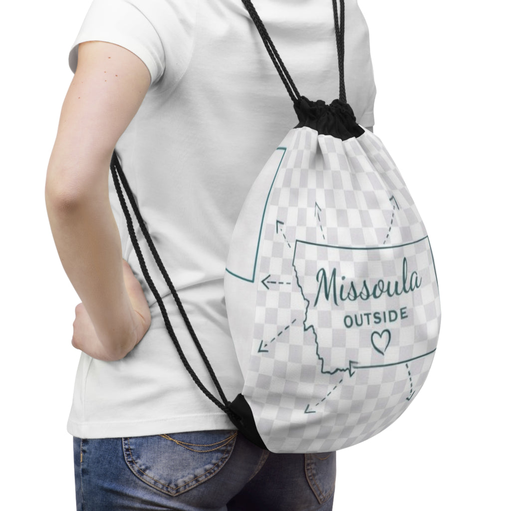 Missoula Outside Drawstring Bag — "30 Miles Outside of Montana" Travel Gym Sack