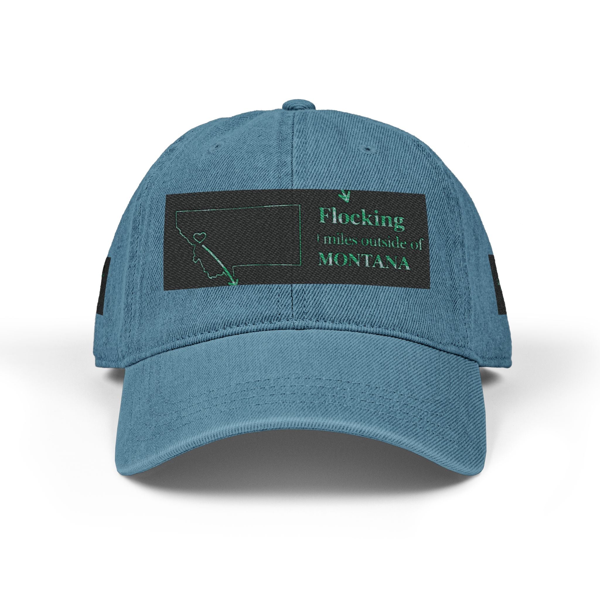 Missoula Outside Montana local humor Embroidered Denim Hat — Vintage Script Baseball Cap