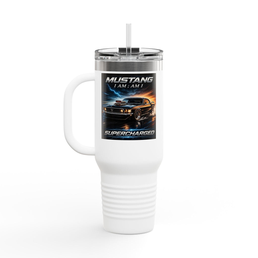 40oz Insulated Travel Mug — 'Mustang Supercharged' Car Graphic Tumbler