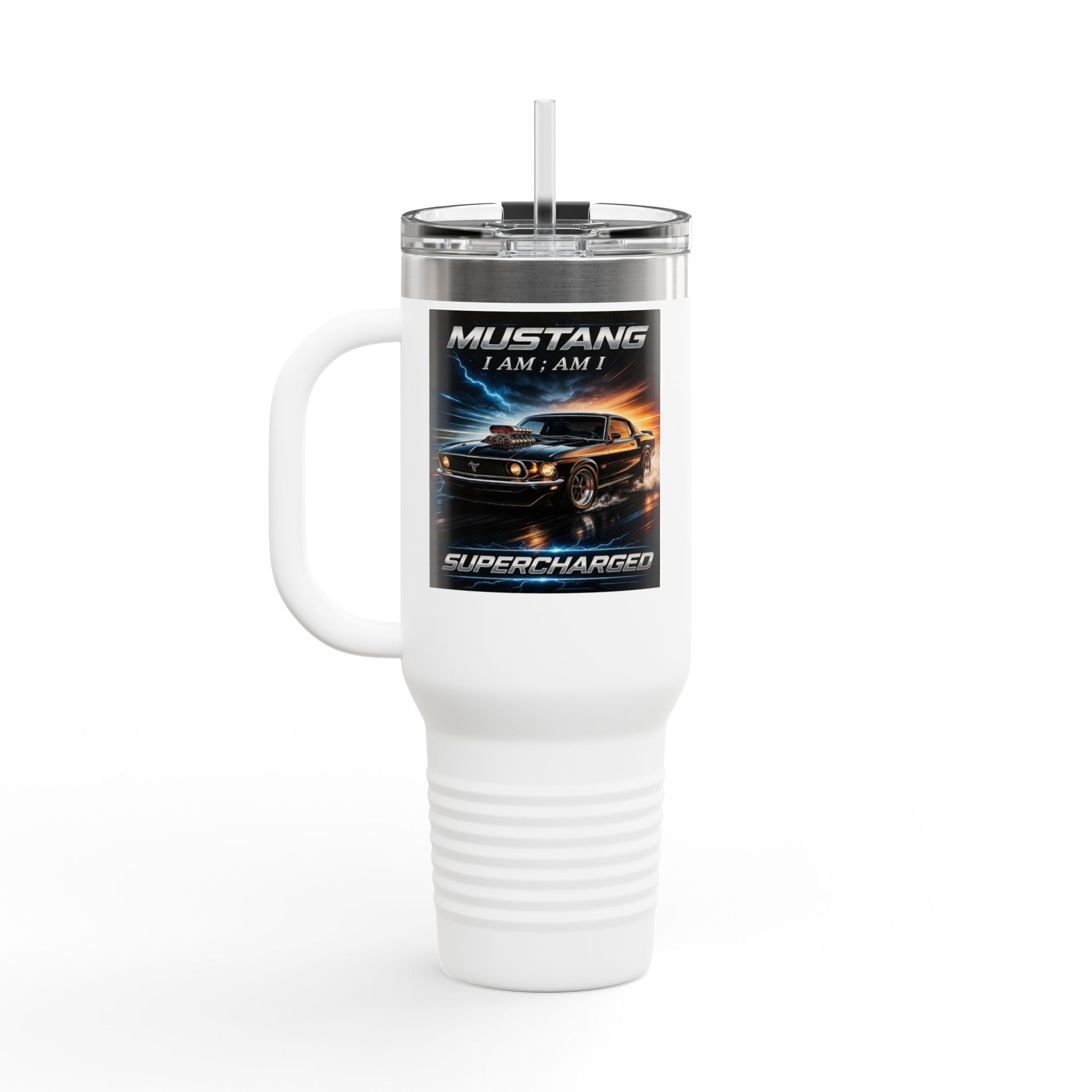 40oz Insulated Travel Mug — 'Mustang Supercharged' Car Graphic Tumbler
