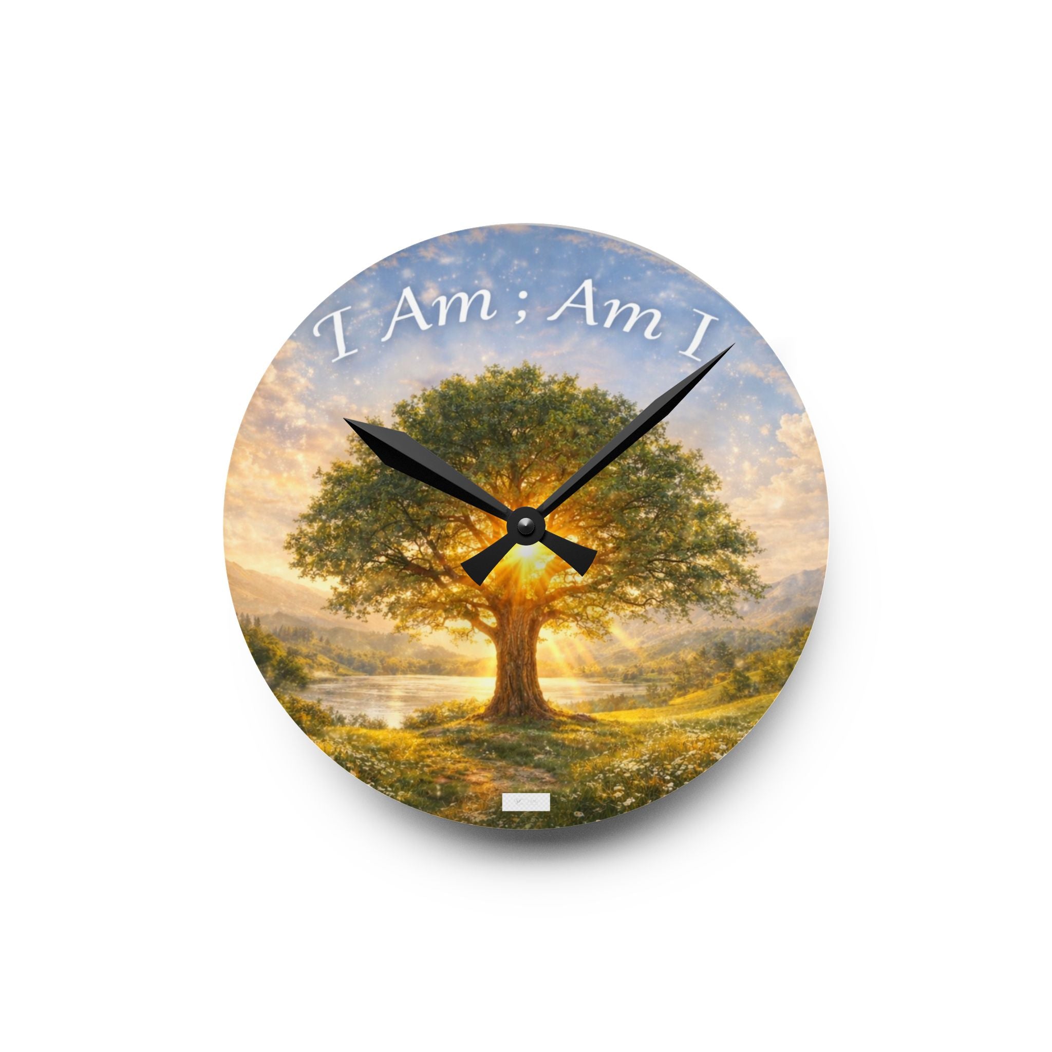 Acrylic Wall Clock — 'I Am; Am I' Tree of Life Sunrise Spiritual Decor