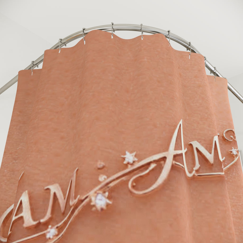 I Am Metallic Script Shower Curtain — Inspirational Rose Gold Bathroom Decor