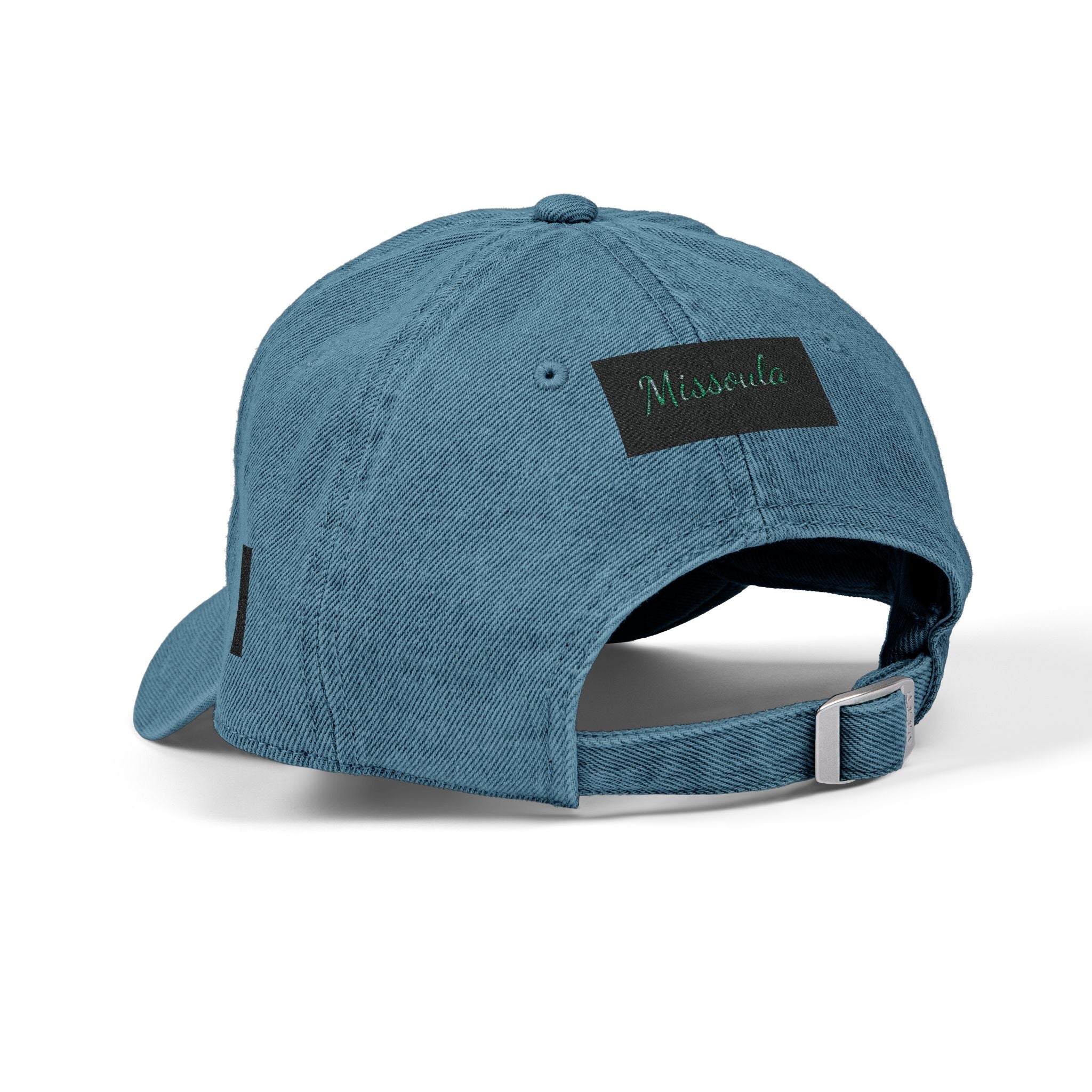 Missoula Outside Montana local humor Embroidered Denim Hat — Vintage Script Baseball Cap