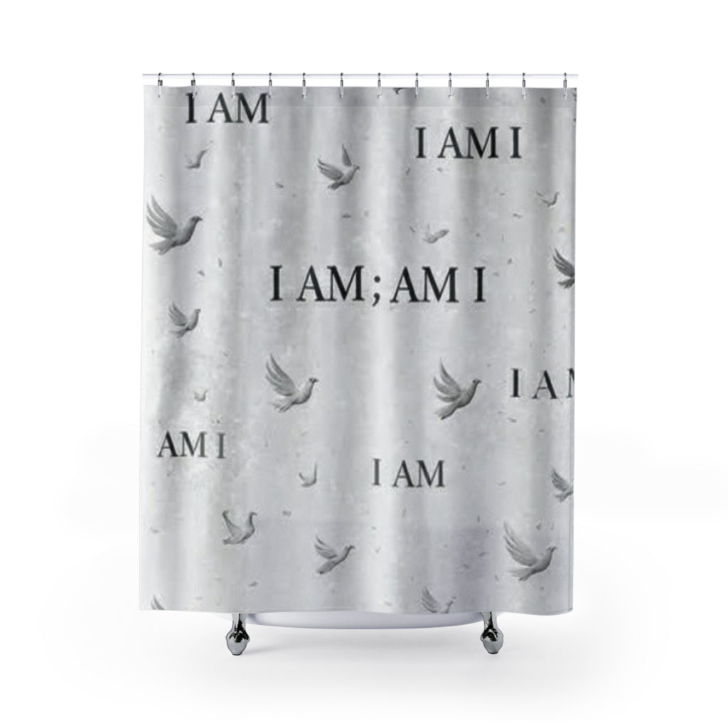 I AM Motivational Shower Curtain — Minimalist Grey Dove Design