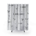 I AM Motivational Shower Curtain — Minimalist Grey Dove Design