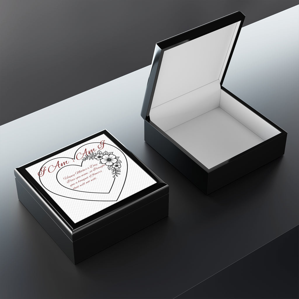 Say Happy Mother's Day with this bouquet of flowers she will treasure forever. Jewelry Box - "I Am, Am I" Heart Mother's Day Keepsake with Floral Design
