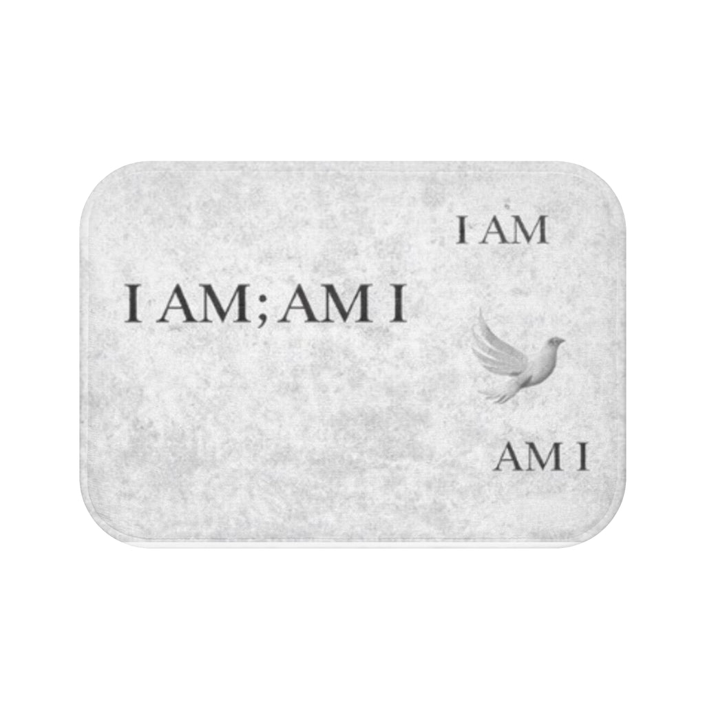I AM; AM I Inspirational Bath Mat — Minimalist Dove Bathroom Rug