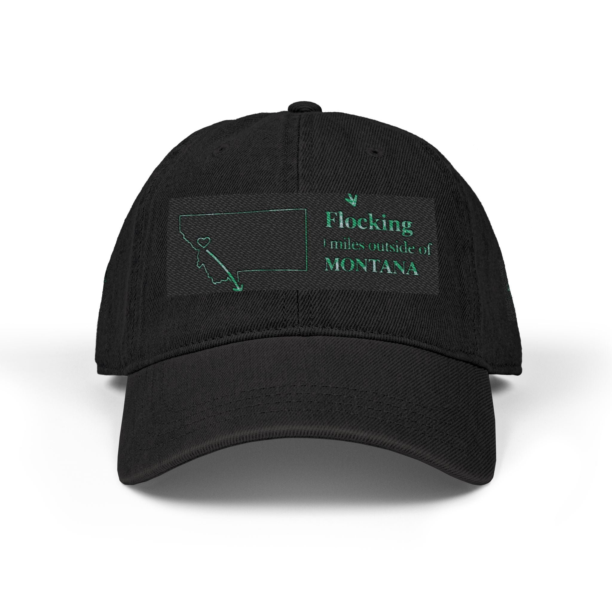 Missoula Outside Montana local humor Embroidered Denim Hat — Vintage Script Baseball Cap